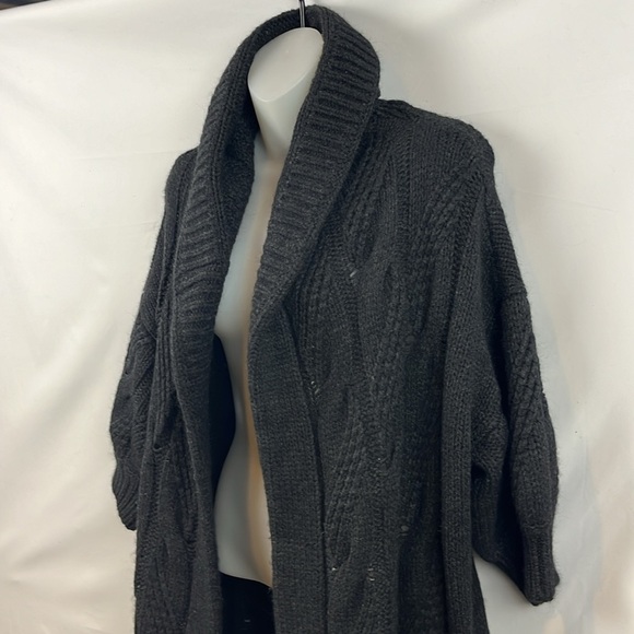 Vince Alpaca Wool Blend Dark‎ Gray Open Long Cardigan Sweater with Hoodie Size L - Picture 6 of 11